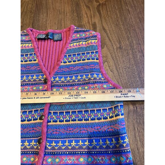 Lizwear Medium Blue Pink Knit Sweater Vest Geometric Pattern Cotton Wool Cottage - Picture 6 of 7